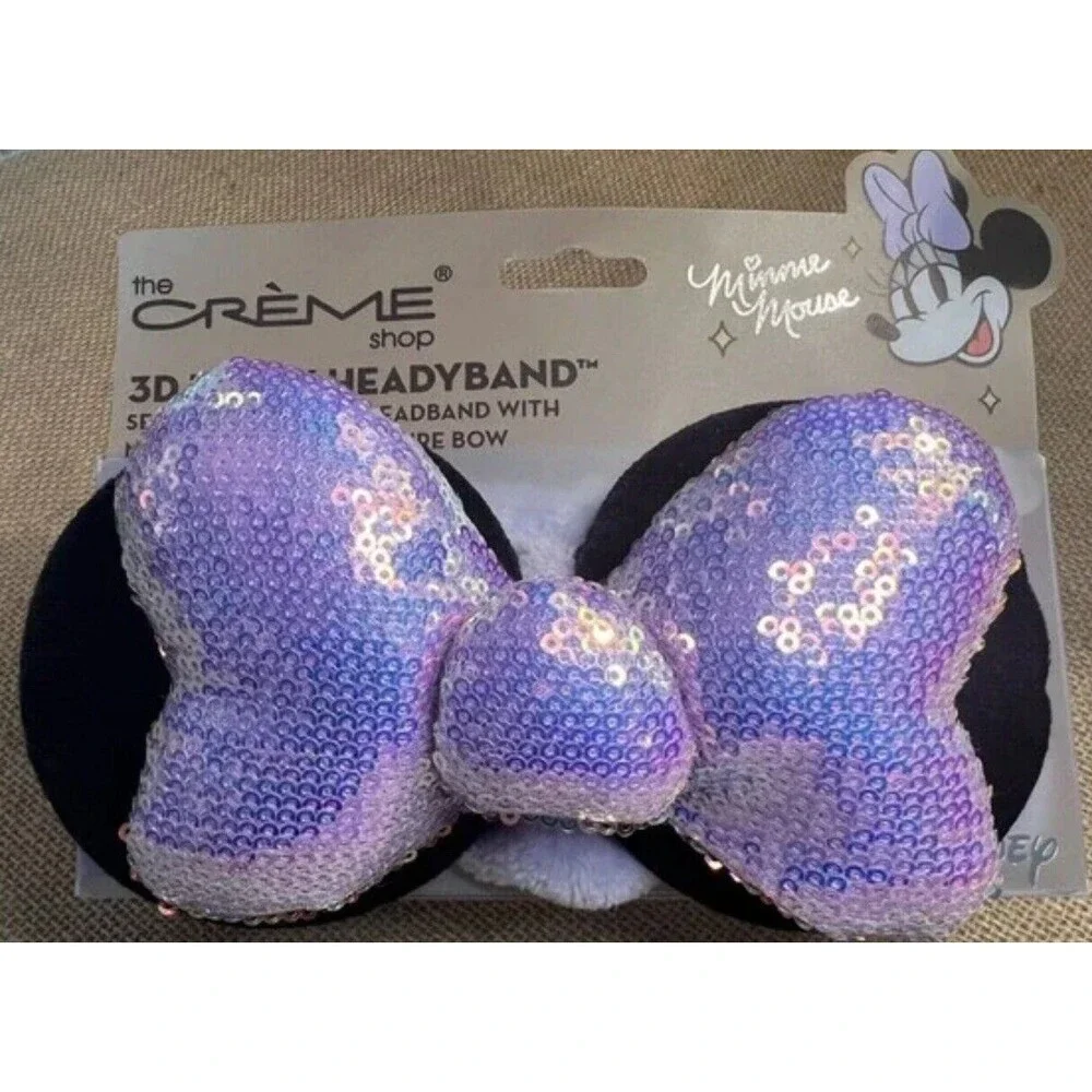 THE CREME SHOP, LIMITED ED MINNIE MOUSE 3D PLUSH SPA HEADBAND PURPLE GLITTER BOW